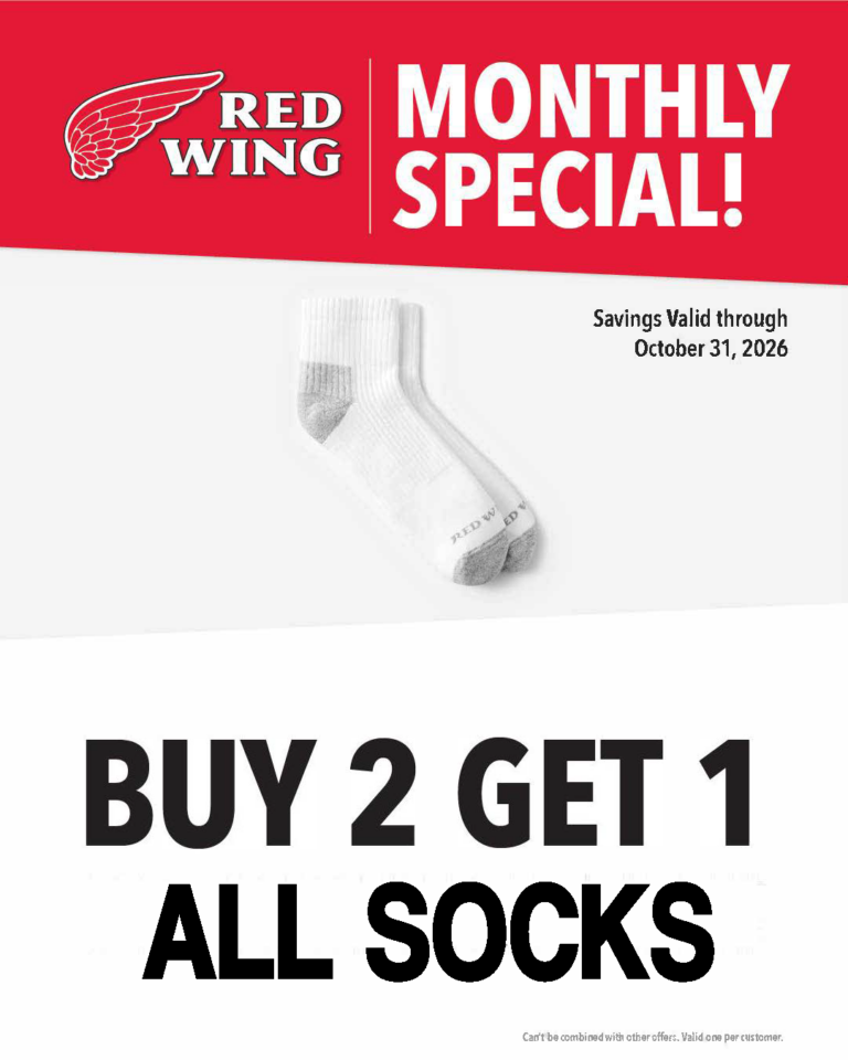 October 2026s special: buy 2 pairs of socks and get 1 free at red wing richmond